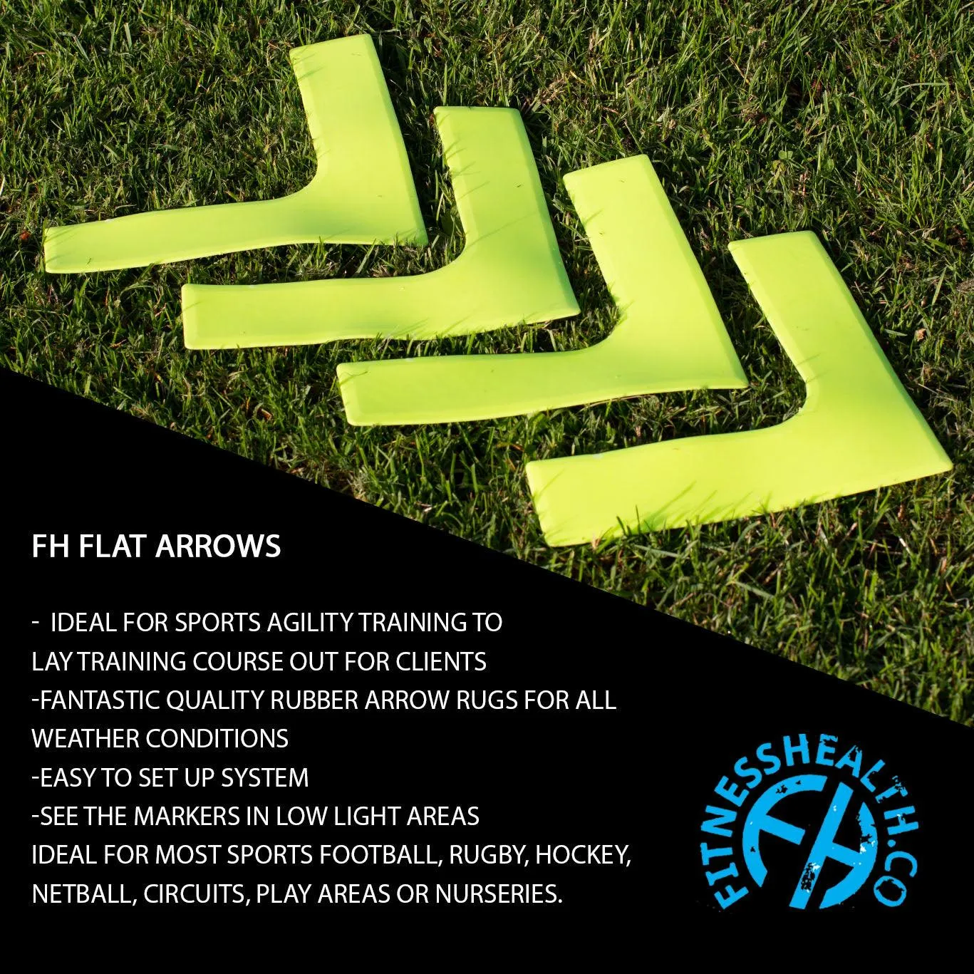 Fitness Health FH FLAT RUBBER SPACE MARKER FLEXIBLE ARROW CORNER DISC SET OF 4 NON SLIP SPEED AGILITY TRAINING FLOOR MARKERS KIT