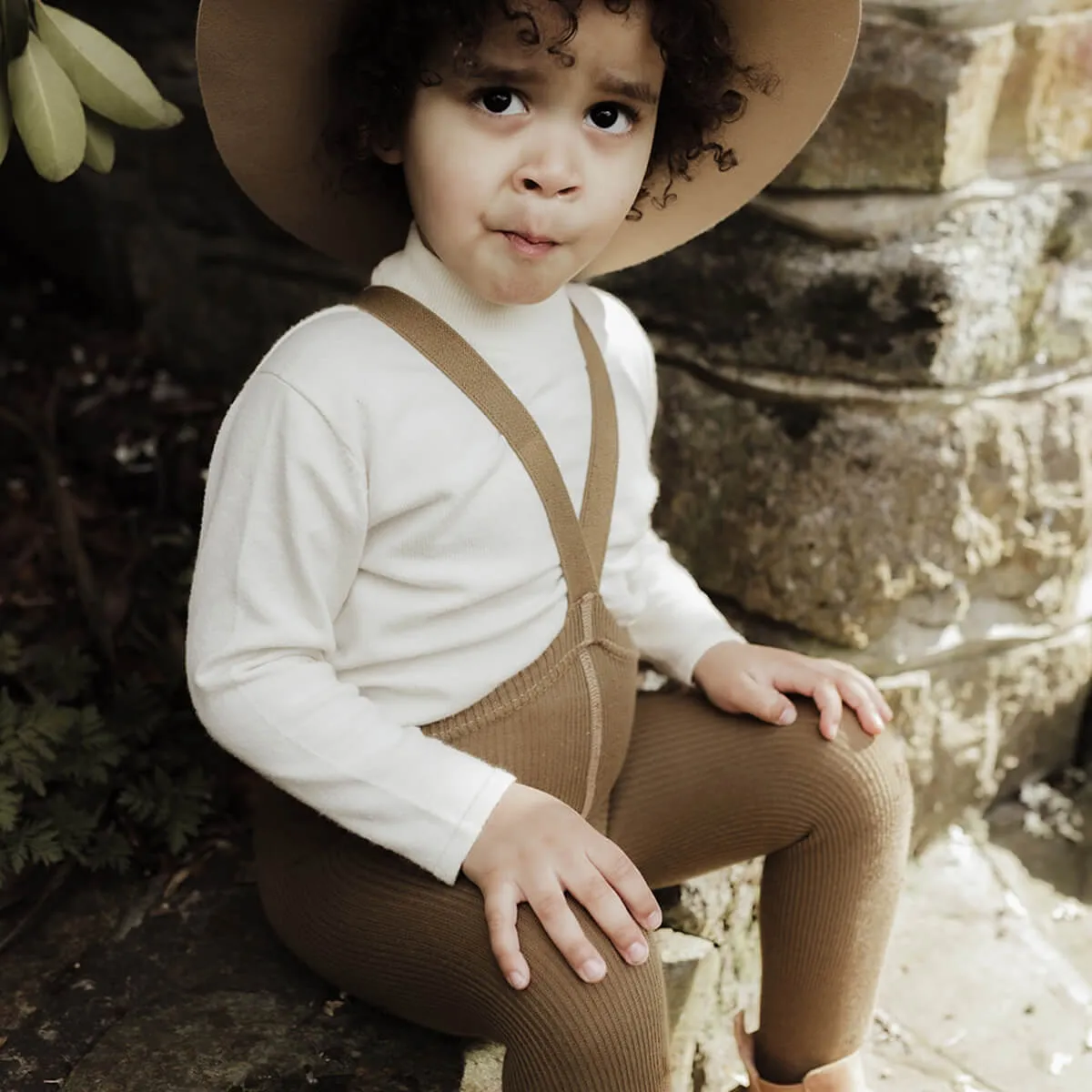 Footed Tights With Braces in Acorn Brown by Silly Silas