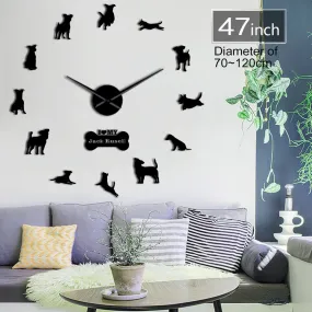 Fox Hunting Dog Jack Russell Terrier Large Size Contemporary Wall Clock Small Terrier Dog Breed Gift Mirror Effect DIY Wall Art