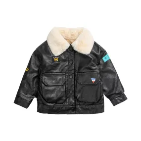 Fur Lined Leather Jacket M with Fur Collar