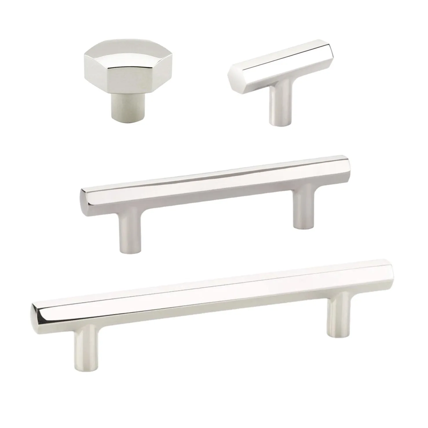 Geometric Polished Nickel "Geo" Cabinet Knobs and Drawer Pulls
