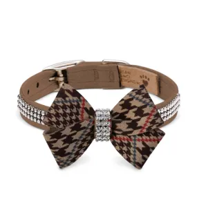 Giltmore 3 Row Nouveau Bow Collar — Chocolate Glen Houndstooth