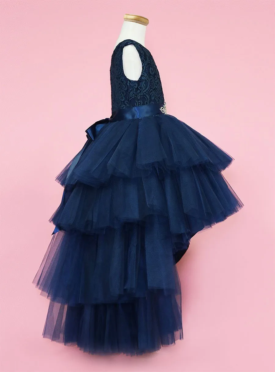 Girls Layered High Low Dress with Lace Bodice by Calla D825