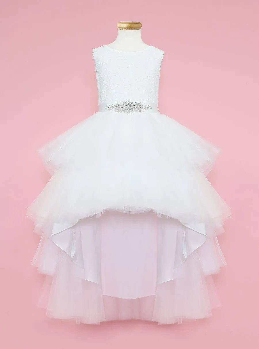 Girls Layered High Low Dress with Lace Bodice by Calla D825