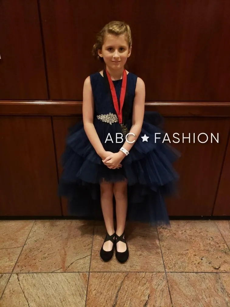Girls Layered High Low Dress with Lace Bodice by Calla D825
