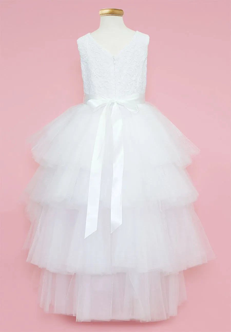 Girls Layered High Low Dress with Lace Bodice by Calla D825