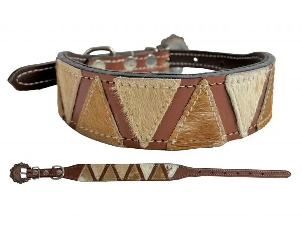 Hair on Cowhide Medium oil braided leather dog collar