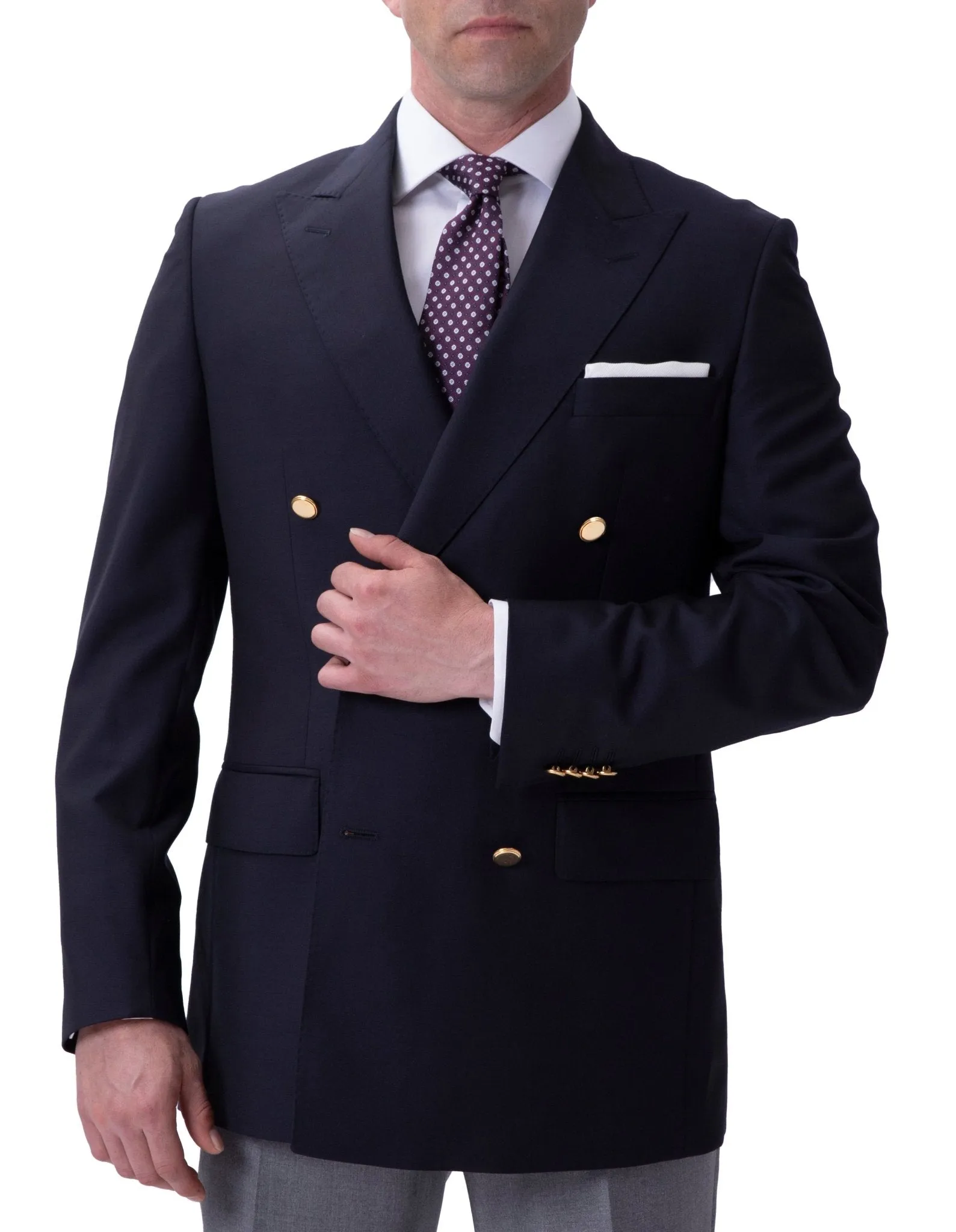 Henry Sartorial  Zegna Travel Fabric Peak Lapel Twill Blazer NAVY REG
