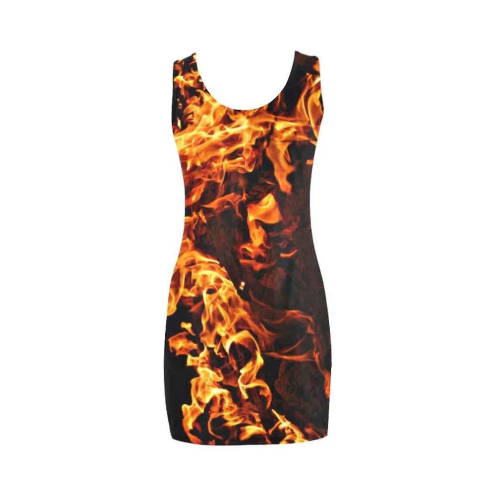Hot Fire flames Jersey Vest Dress,Casual Athletic Sleeveless Body Contour Fit,Gift For Her/Girlfriend/Aunt/Mom,Birthday,Valentine/Graduation
