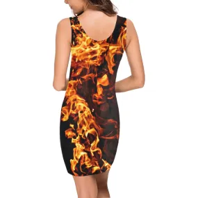 Hot Fire flames Jersey Vest Dress,Casual Athletic Sleeveless Body Contour Fit,Gift For Her/Girlfriend/Aunt/Mom,Birthday,Valentine/Graduation