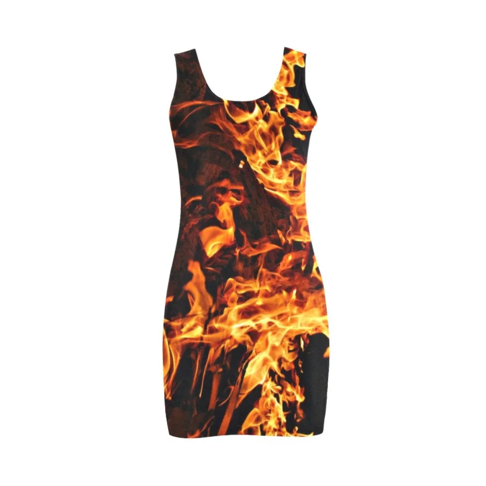 Hot Fire flames Jersey Vest Dress,Casual Athletic Sleeveless Body Contour Fit,Gift For Her/Girlfriend/Aunt/Mom,Birthday,Valentine/Graduation