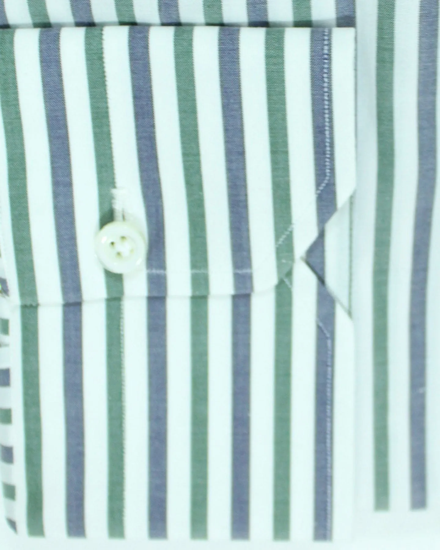 Isaia Dress Shirt Green Navy Stripes 39 - 15 1/2 Regular Fit