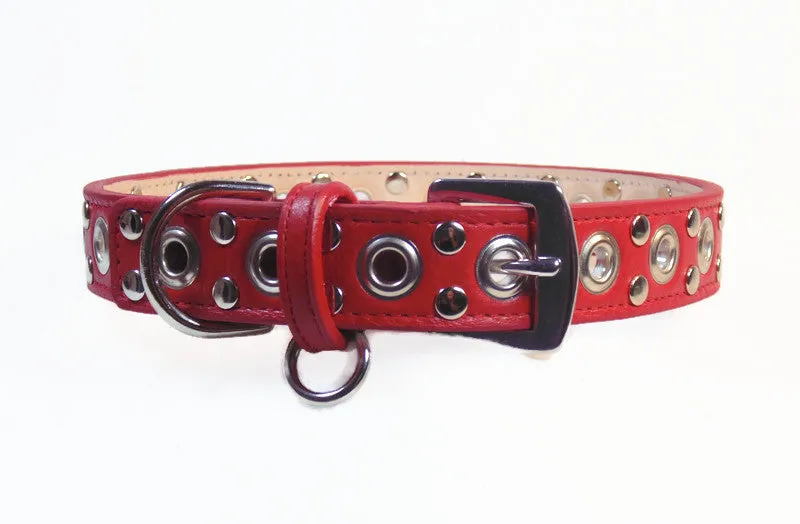 Jaxon Leather Dog Collar with Nickel Eyelet & Stud Cluster