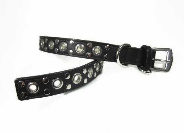 Jaxon Leather Dog Collar with Nickel Eyelet & Stud Cluster