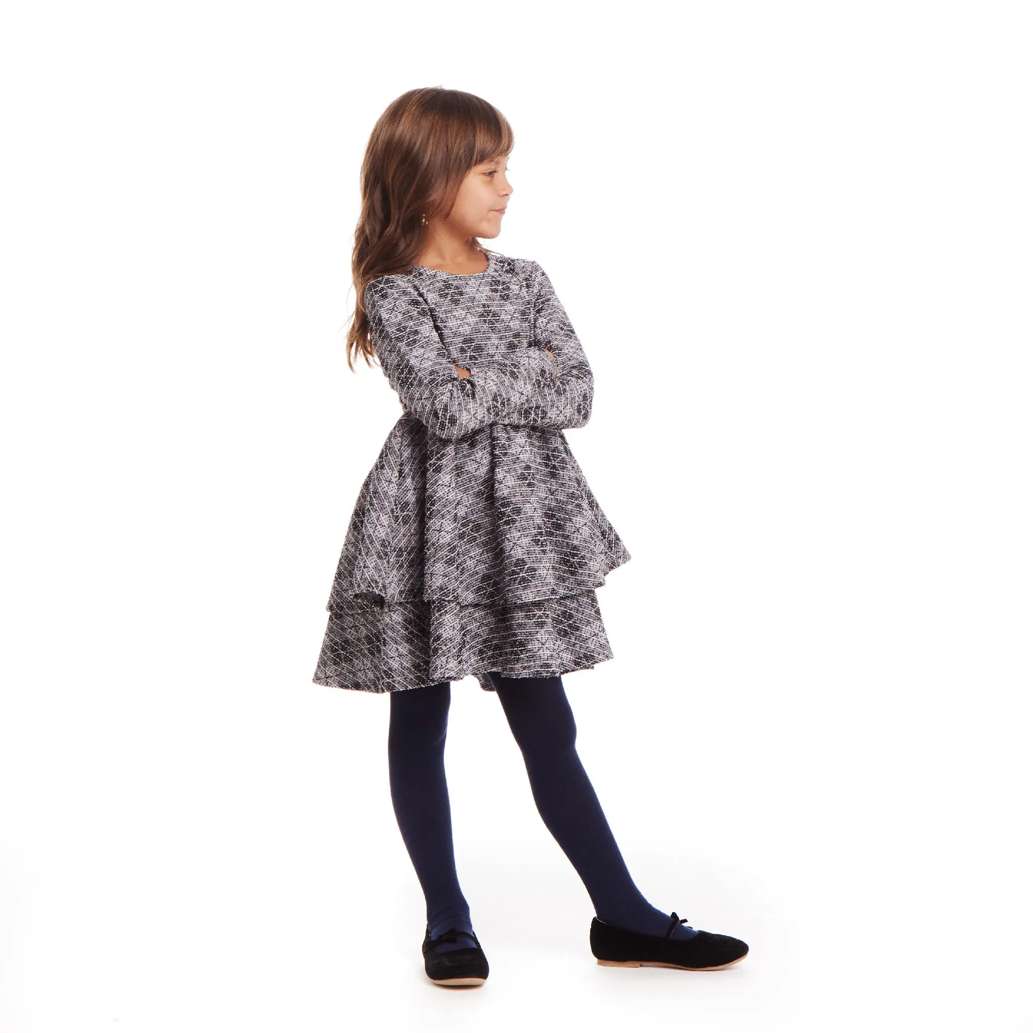 Kids (2-6) Tiered Dress | Blue Tweed
