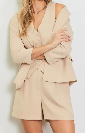Kyle Shirred Sleeve Pocket Blazer- Latte