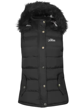 Liberty Fur Trim Hood Padded Gilet In Black - Tokyo Laundry