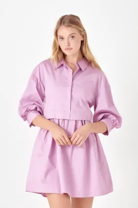 Lilac Puff Sleeve Shirt Poplin Dress