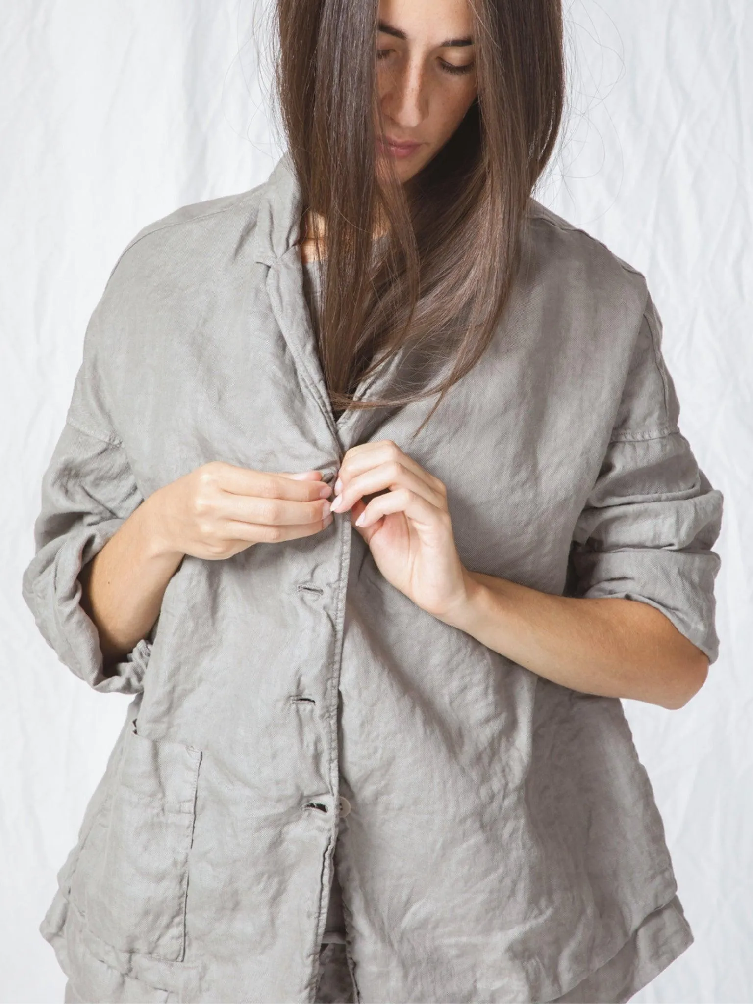 Linen Loose Blazer - Stone Gray