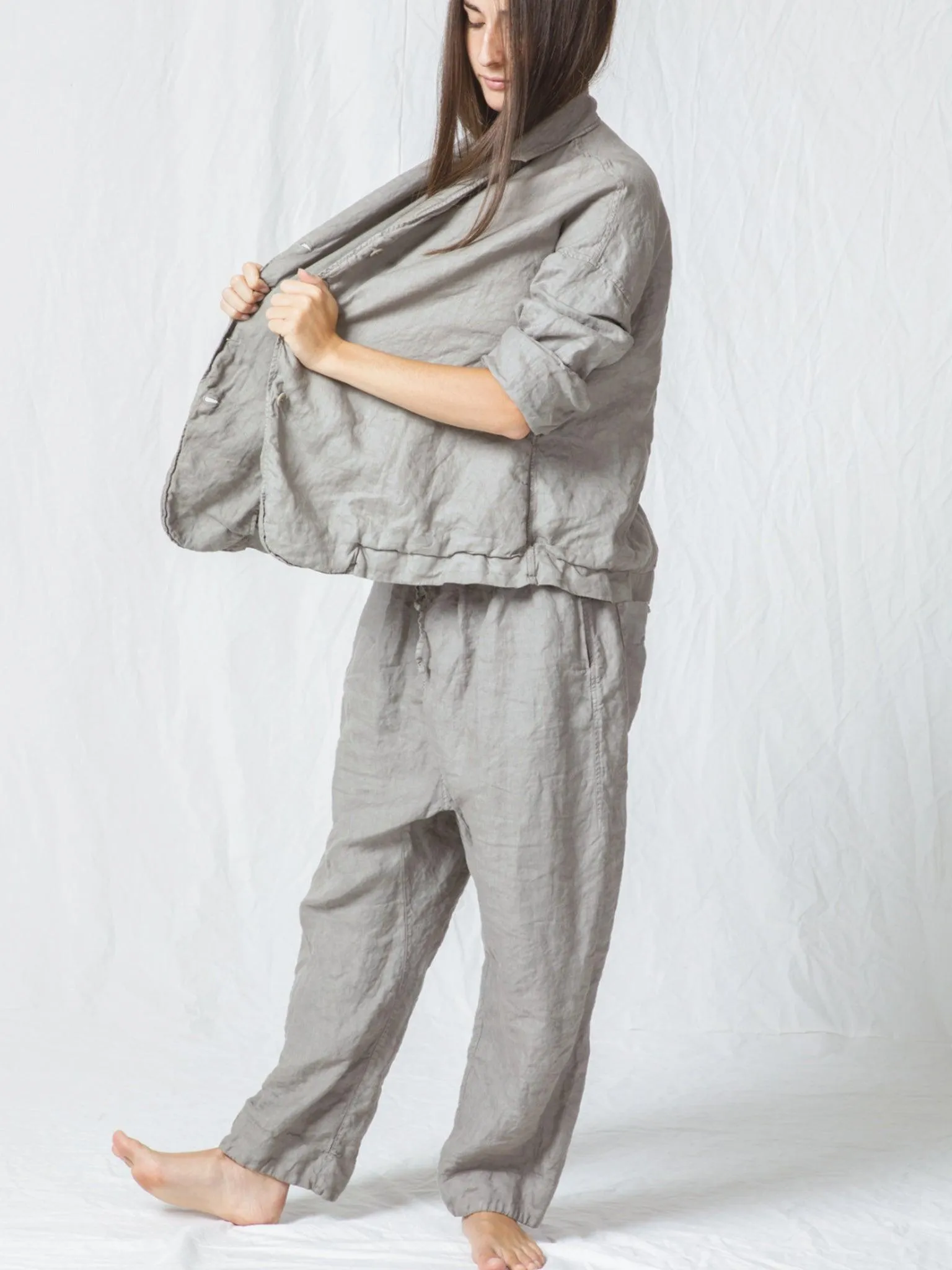 Linen Loose Blazer - Stone Gray