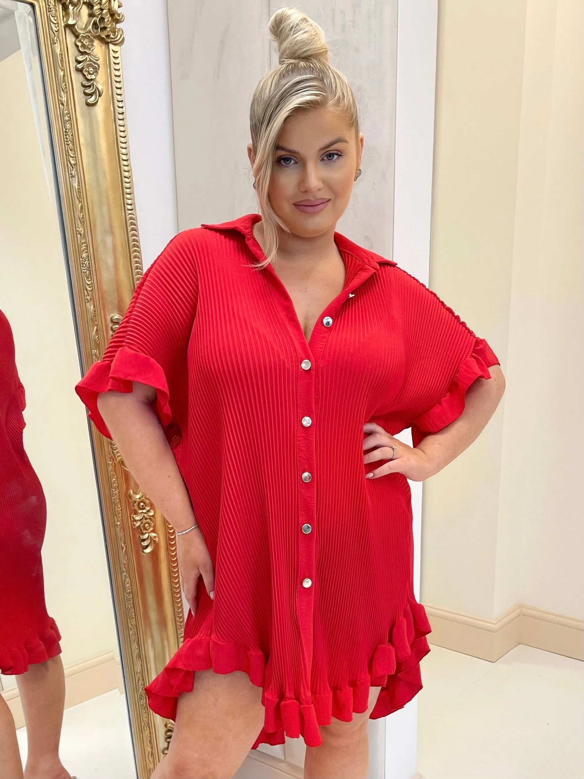 Lucinda curve red shirt dress