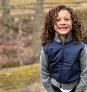 Me & Henry Zip Up Fleece Lined Sweater Jacket in Grey/Navy : Size 2/3 to 8/9