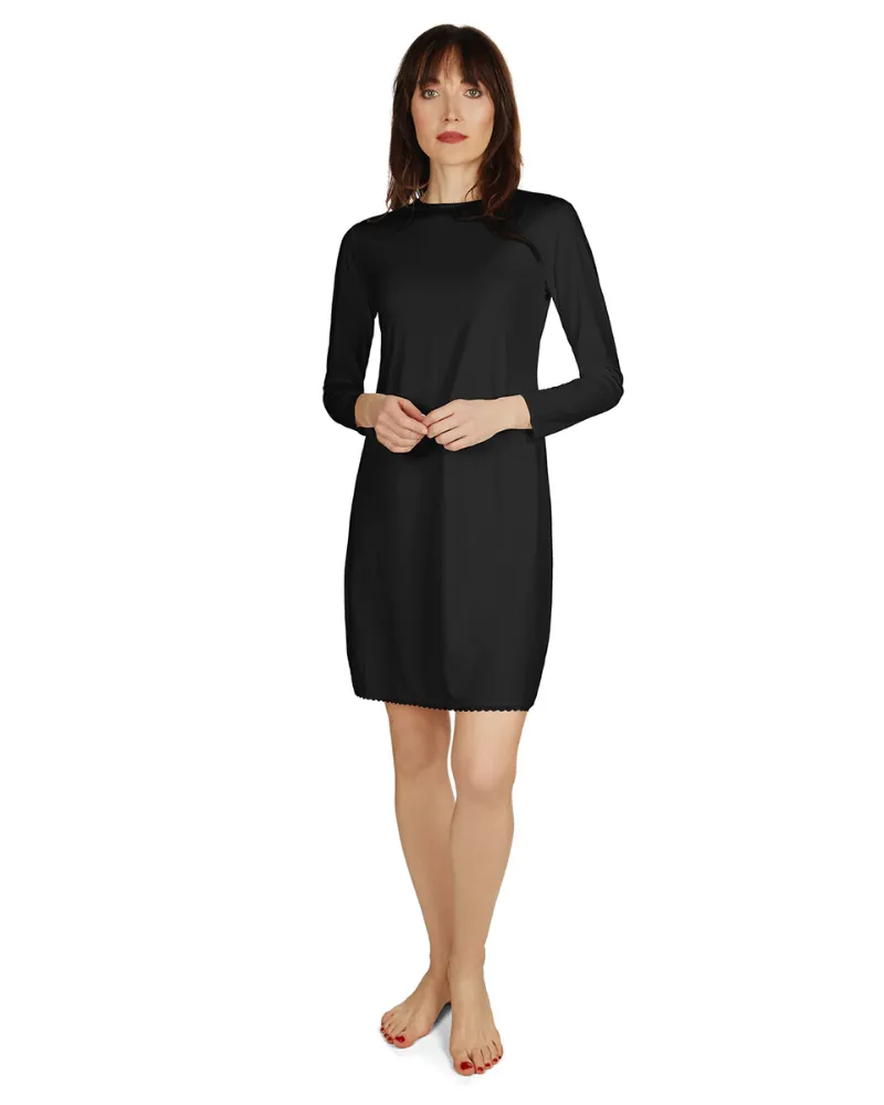 Me Moi Black Bonded Long Sleeve Shell Dress 38"