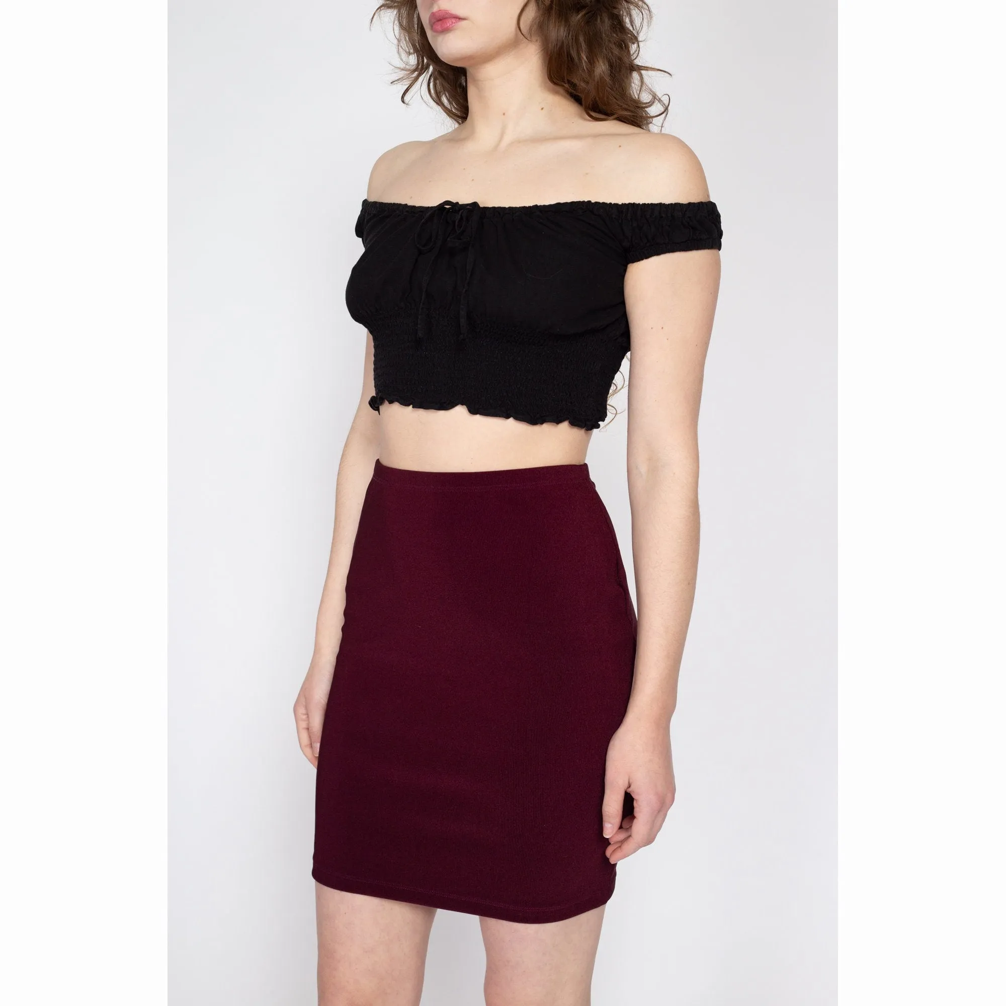 Med-Lrg 90s J. Crew Wine Red Stretchy Mini Skirt