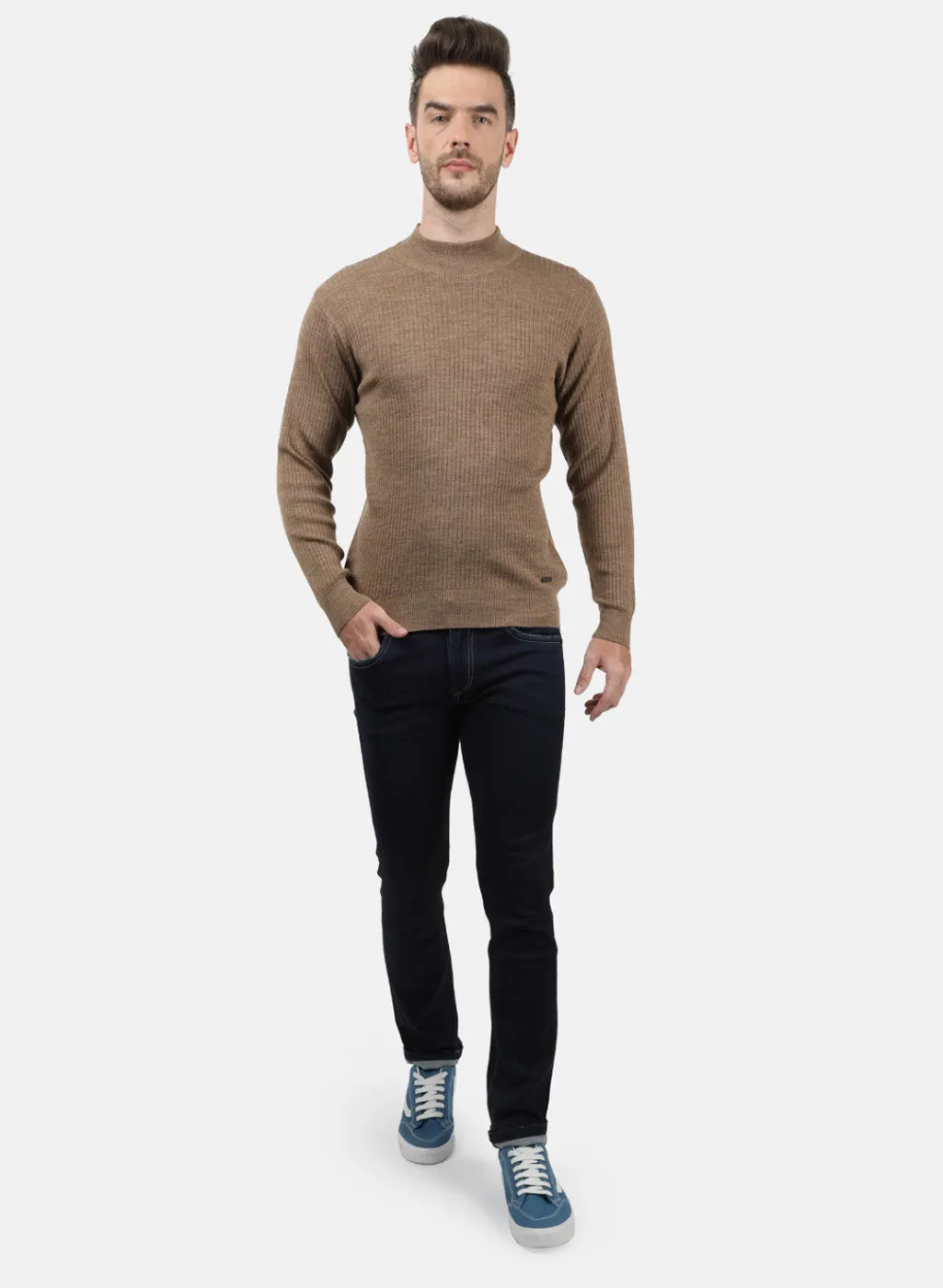 Men Khaki Solid Pullover