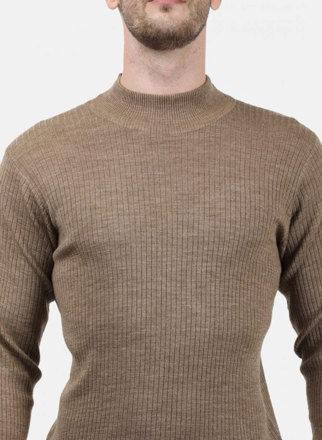 Men Khaki Solid Pullover