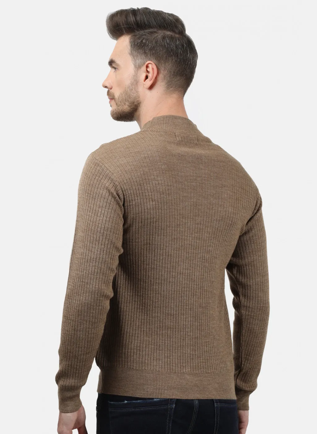 Men Khaki Solid Pullover