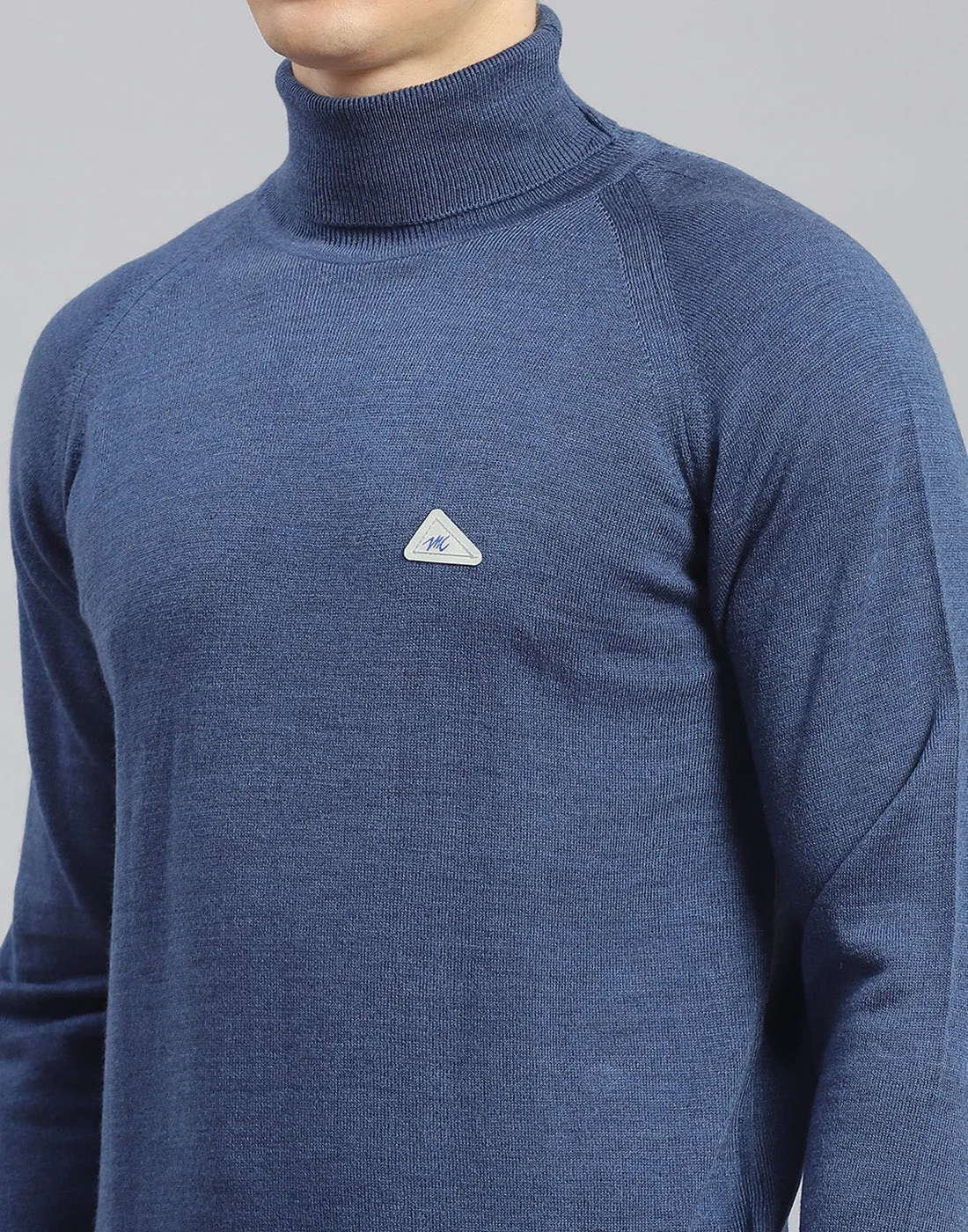 Men Teal Blue Solid H Neck Full Sleeve Pullover