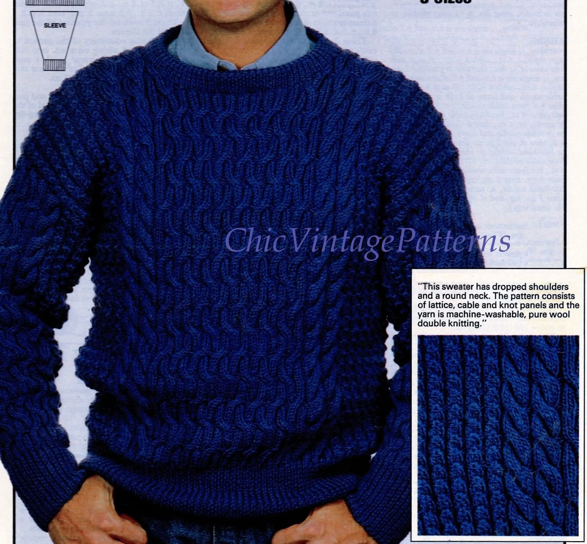 Mens Knitted Sweater, Traditional Classic Pattern, Instant Download