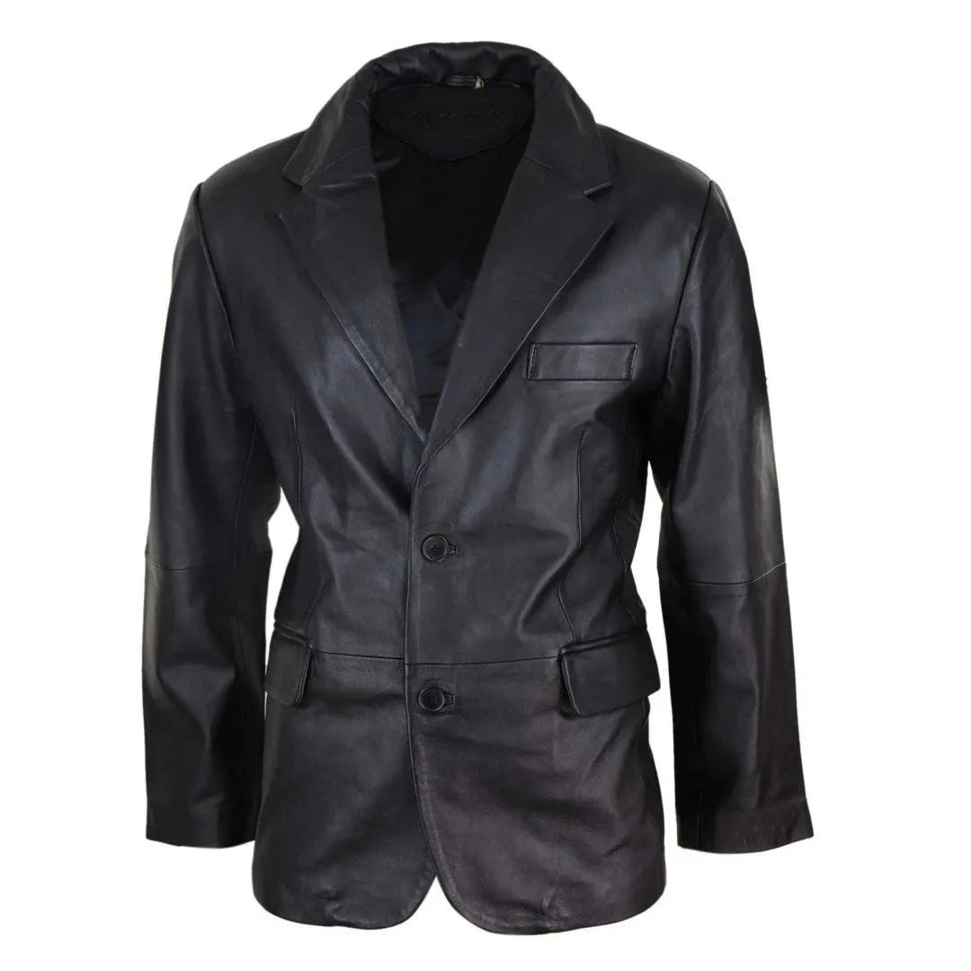 Mens Regular Fit Classic Genuine Leather 2 Button Blazer Jacket Vintage