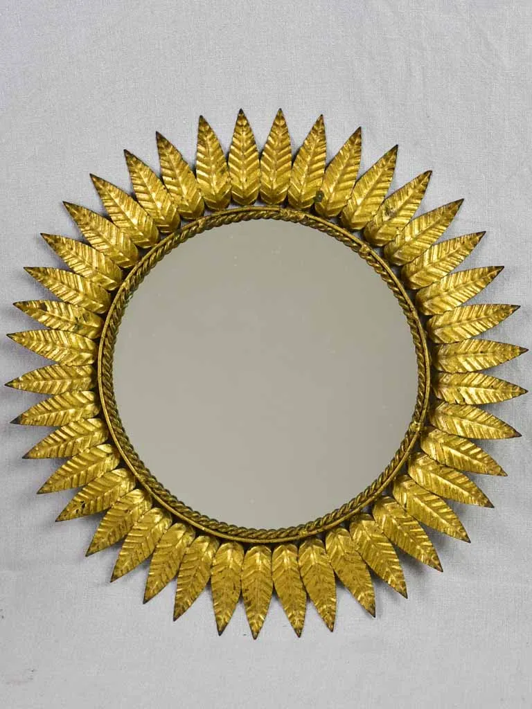 Mid century sunburst mirror - gold leaves 19"