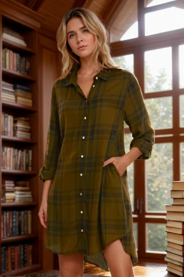 Mododoc 44E-L3304 Roll Up L/S Shirt Dress