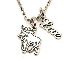 Moose 20" Chain Necklace With Cursive Love Accent