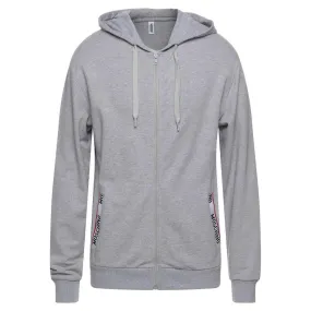 Moschino Brand Taped Pockets Grey Zip Hoodie