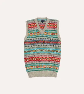 Multicoloured Fair Isle Lambswool Sleeveless V-Neck Jumper