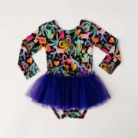 Ornamental Long Sleeve Party Leotard Dress
