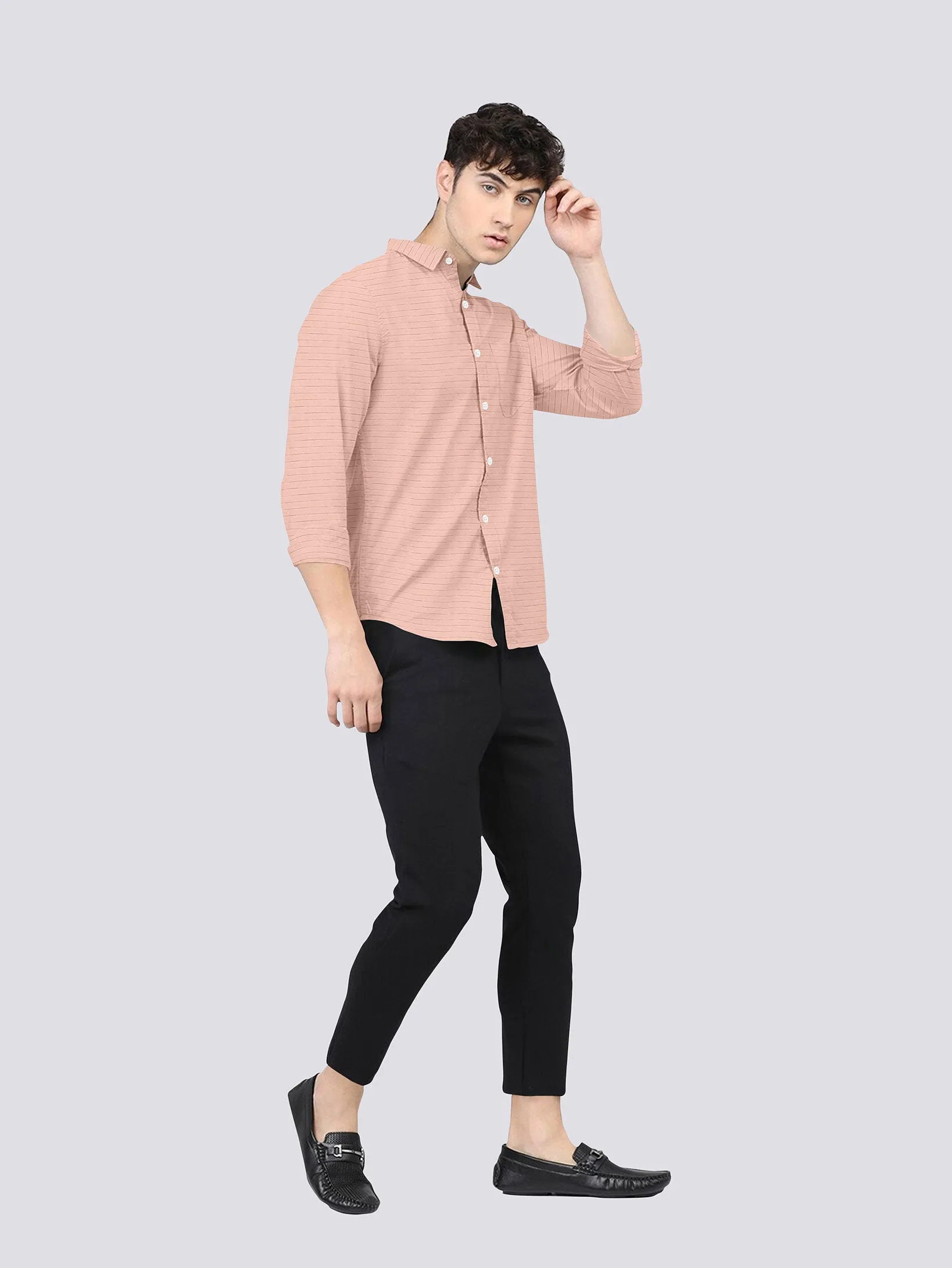 PeachPuff Color Weft Dobby Soft Cotton Solid Shirt