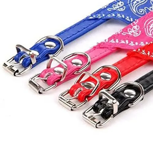 PetGains PGSA Triangle Bandana Scarf Pet Collar with Adjustable PU Leather Neckerchief (XL) -Red