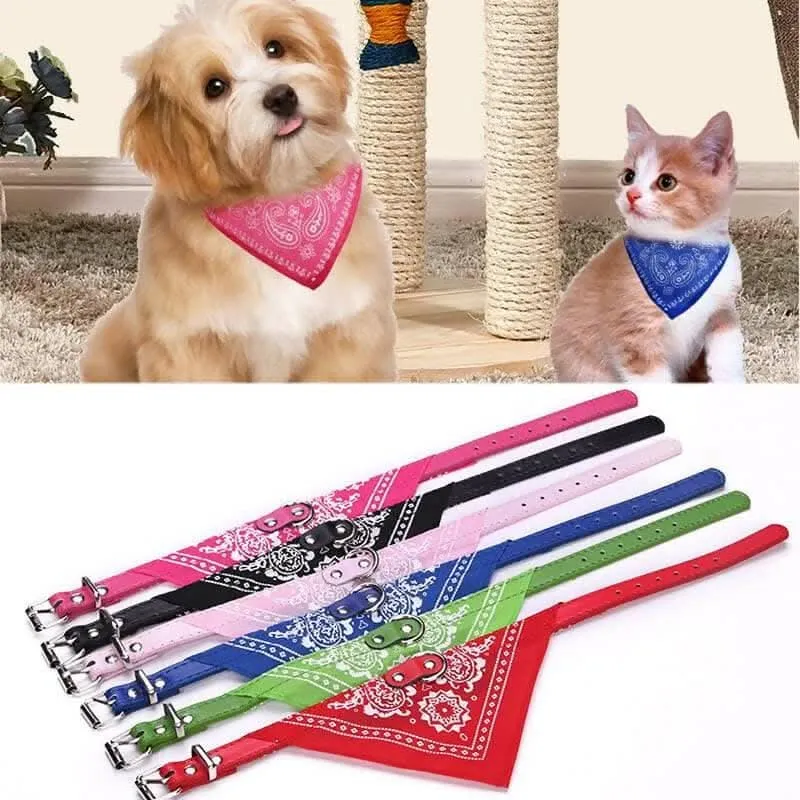 PetGains PGSA Triangle Bandana Scarf Pet Collar with Adjustable PU Leather Neckerchief (XL) -Red