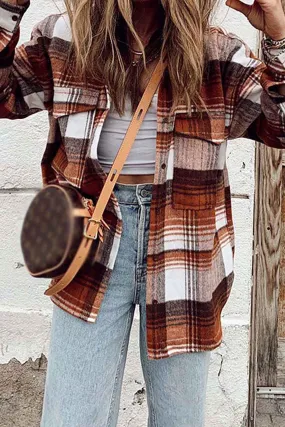 Plaid Buttoned Shacket Jacket Plaid Shirt Coat