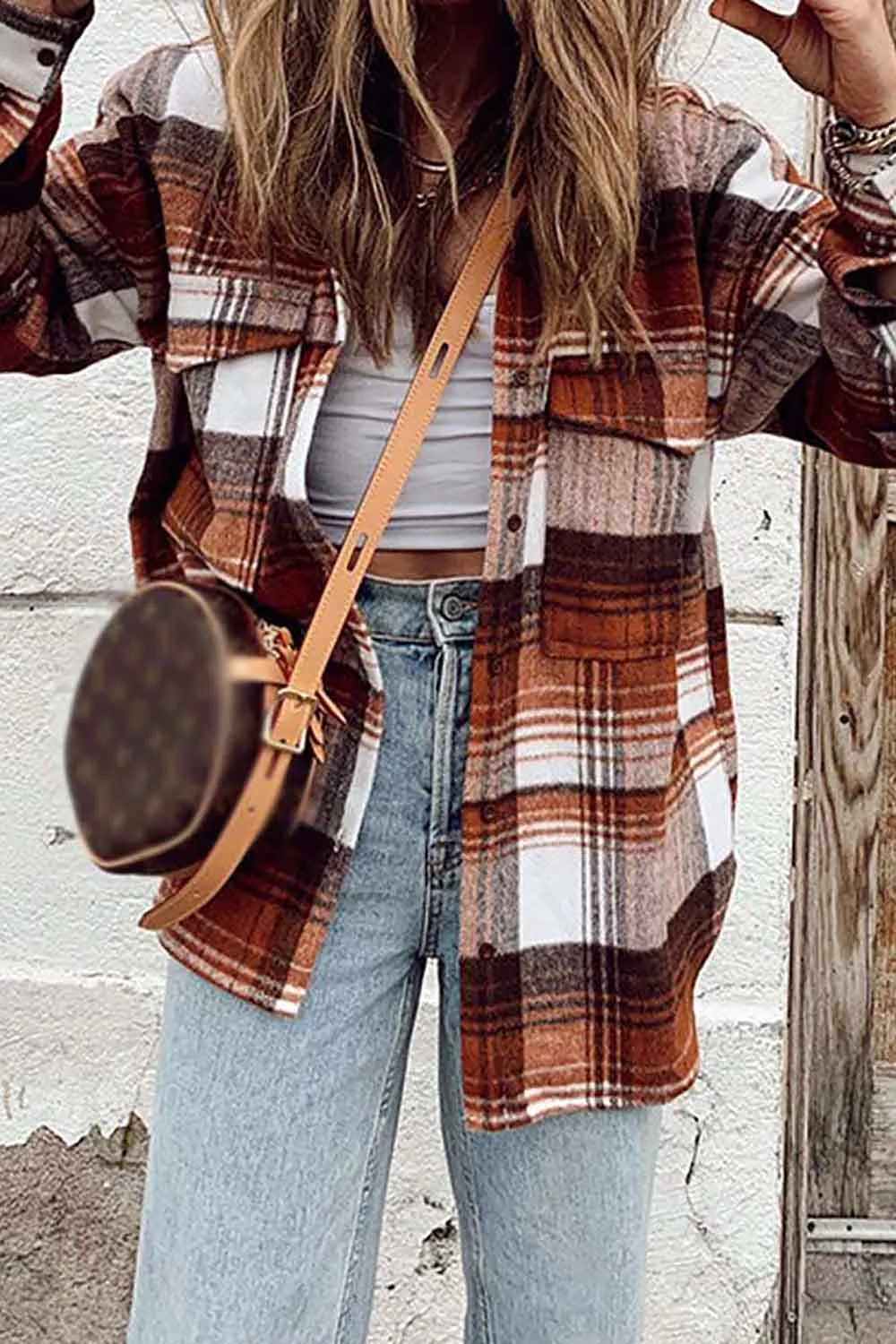 Plaid Buttoned Shacket Jacket Plaid Shirt Coat
