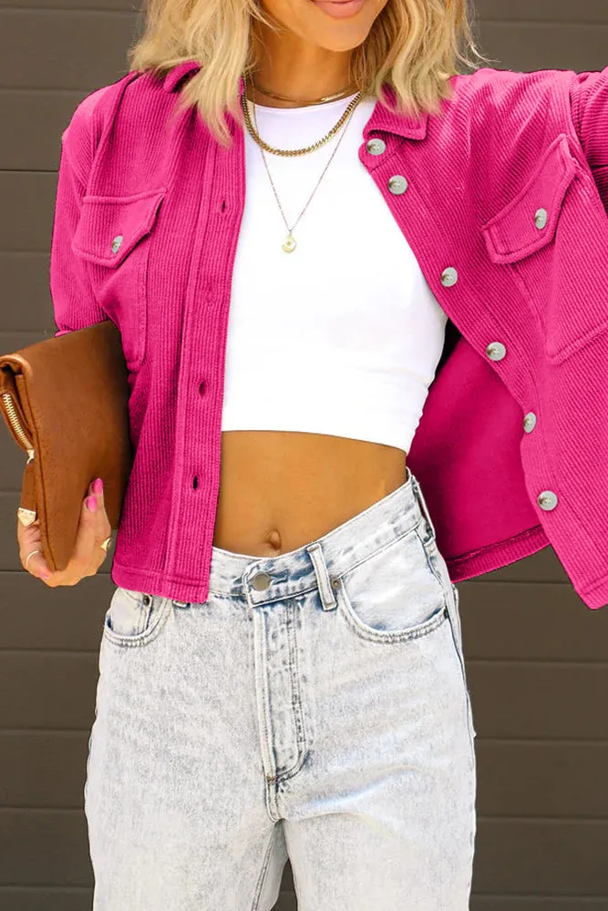 Plain Pocket Open Button Short Length Corduroy Jackets