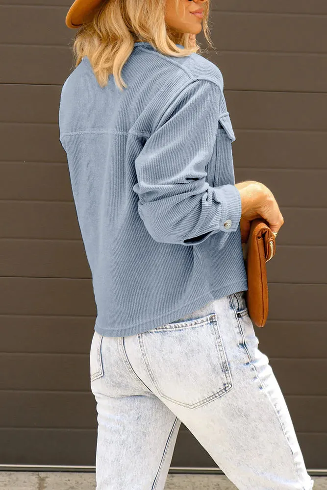 Plain Pocket Open Button Short Length Corduroy Jackets