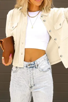 Plain Pocket Open Button Short Length Corduroy Jackets