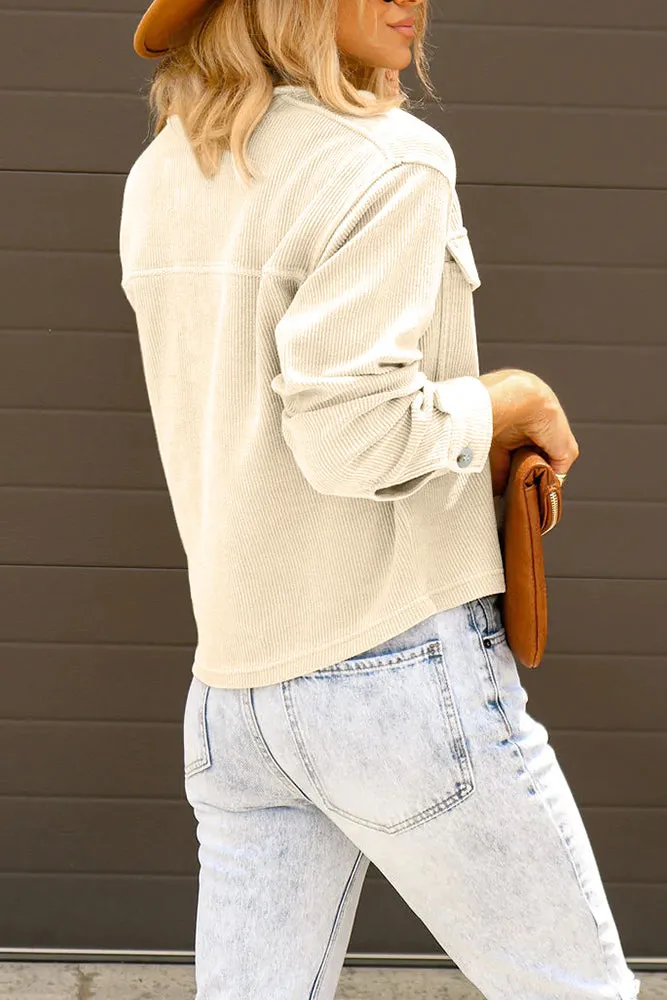 Plain Pocket Open Button Short Length Corduroy Jackets