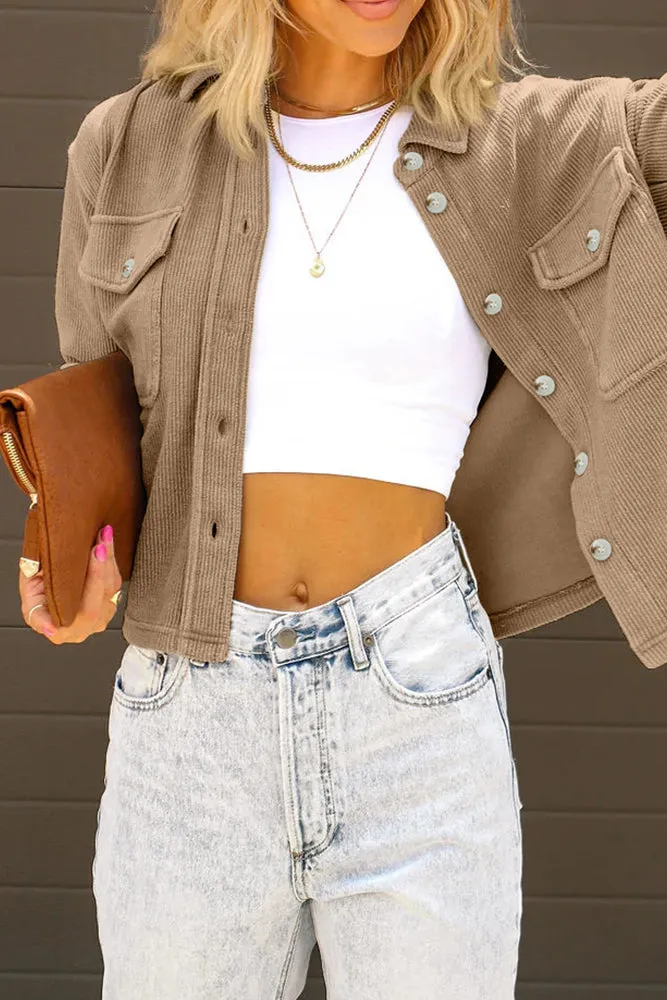 Plain Pocket Open Button Short Length Corduroy Jackets